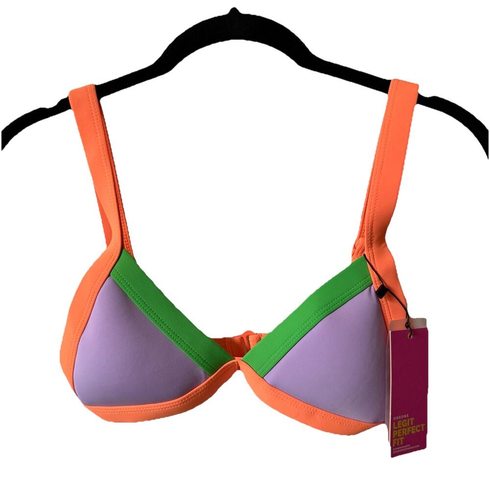 NWT OneOne Womens Small Kameron Bikini Top Triangle Neon Colorblock One One Swim